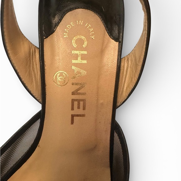 CHANEL Black Mesh Slingback Heels CC Logo Pointed Toe - Picture 4 of 10